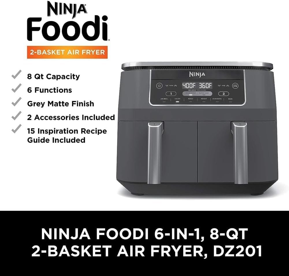 Best Dual Basket Air Fryer, dual-zone air fryer, Ninja Foodi 6-in-1, large capacity air fryer, two-basket air fryer